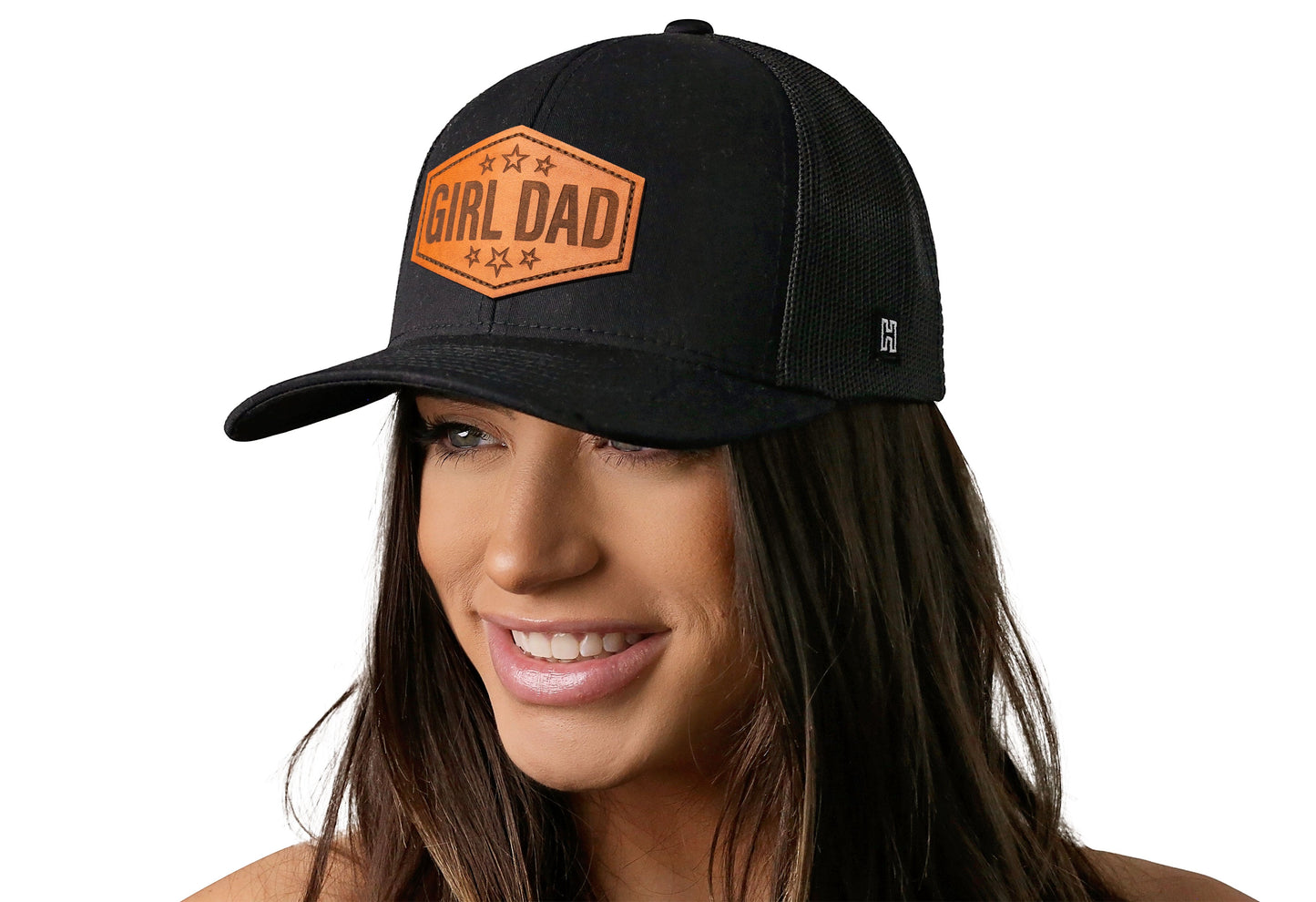 Girl Dad Leather Trucker Hat | Black Snapback