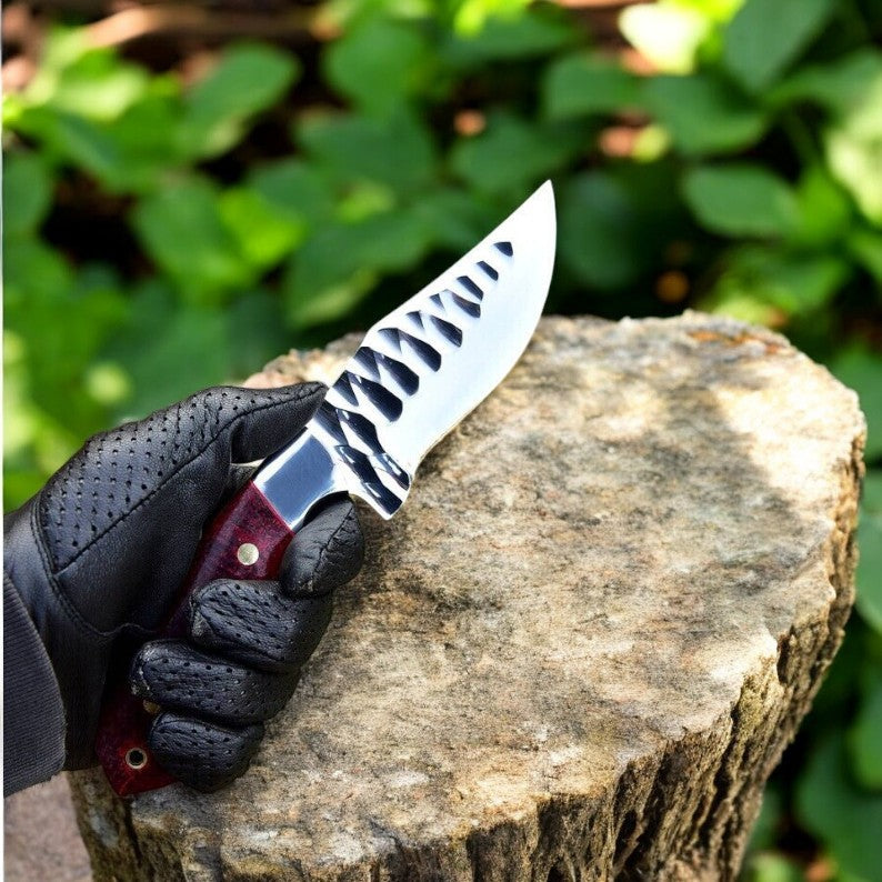 Custom Handmade D2 Steel Skinning Knife - 7.5" Micarta Handle