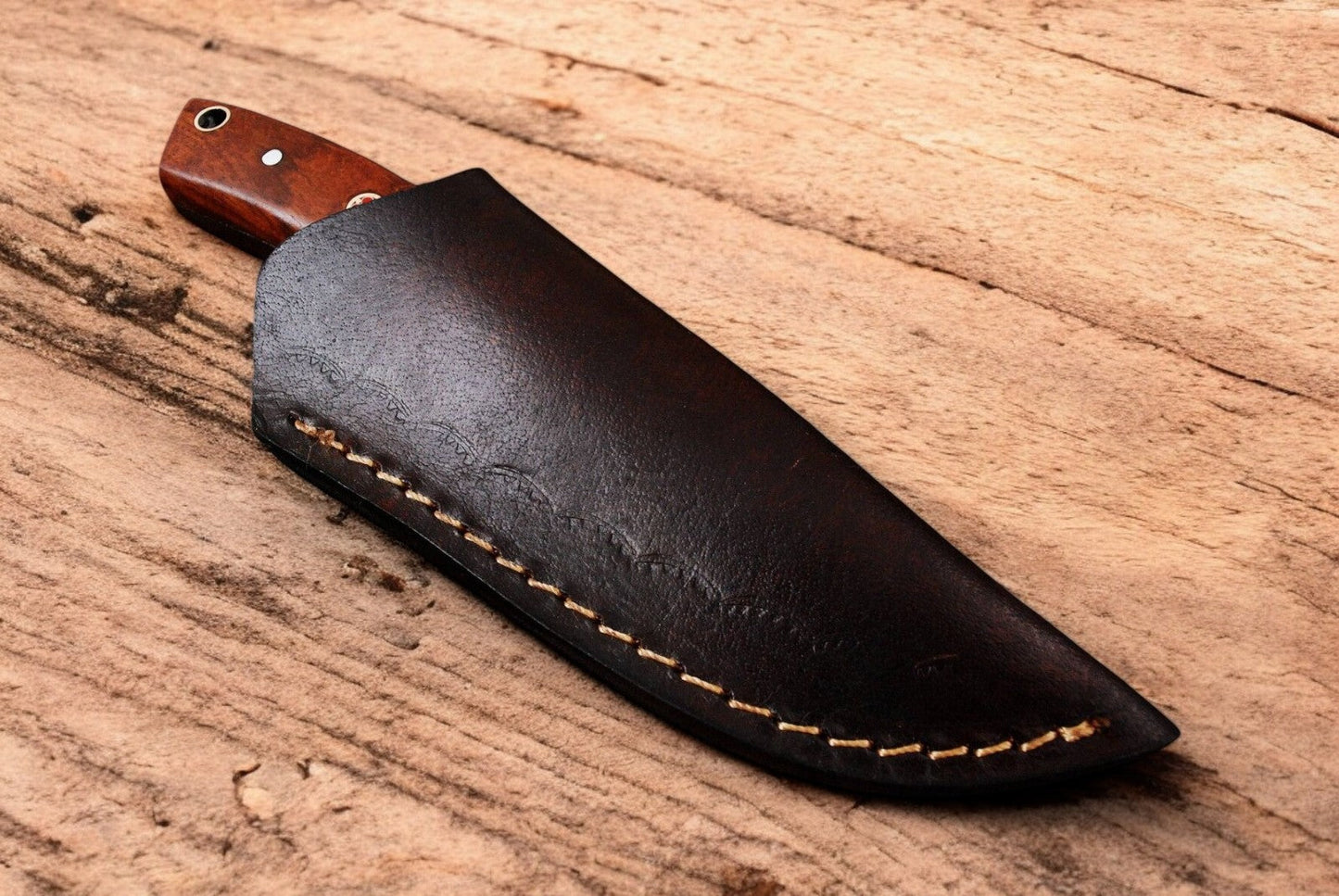 Custom Handmade Damascus Skinning Knife with Wood Handle