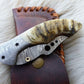 Handmade Damascus Pocket Knife with Sheep Horn Handle