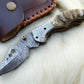 Handmade Damascus Pocket Knife with Sheep Horn Handle