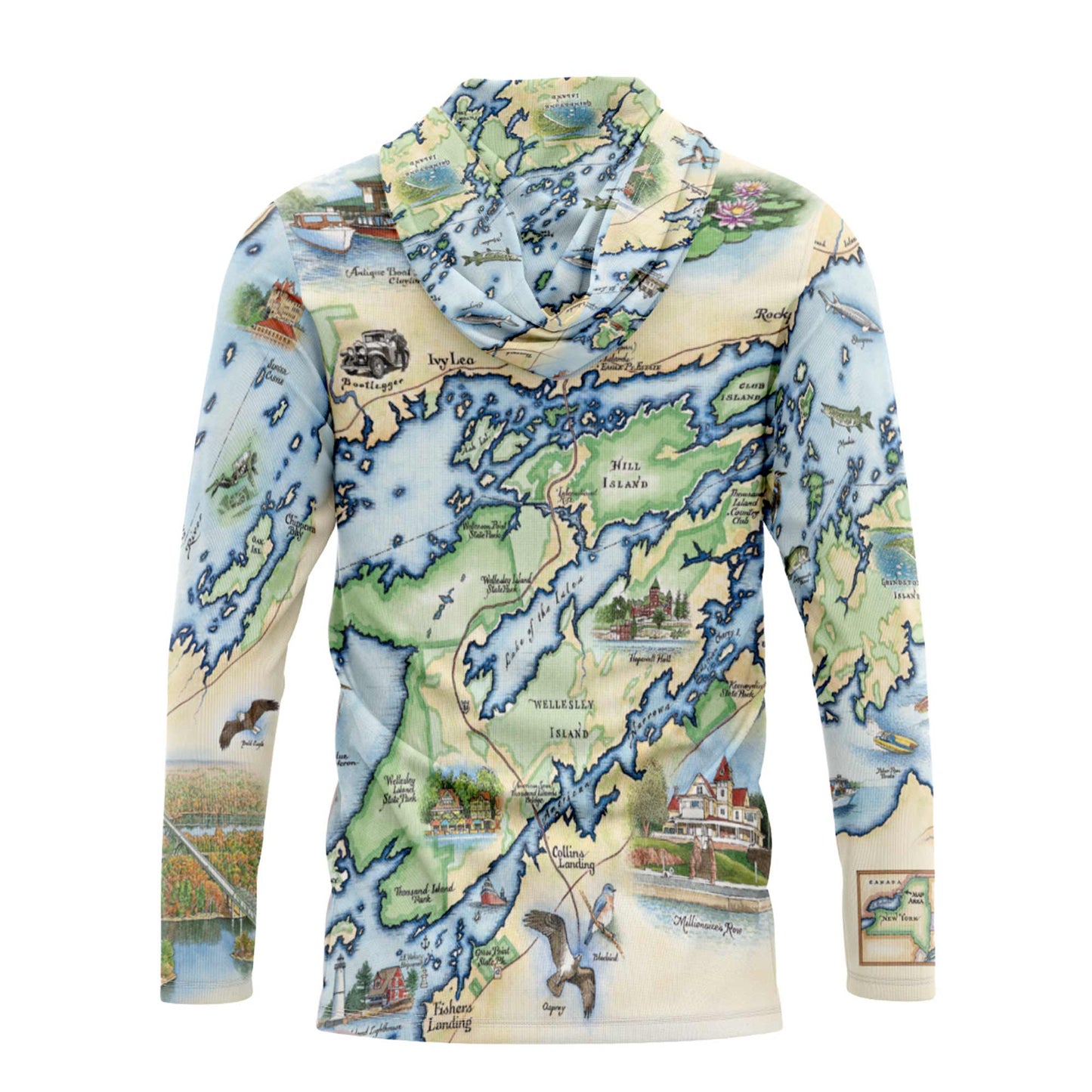 1000 Islands Map UltraLight Sunshirt Hoodie – UPF 50+