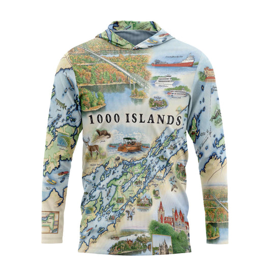 1000 Islands Map UltraLight Sunshirt Hoodie – UPF 50+
