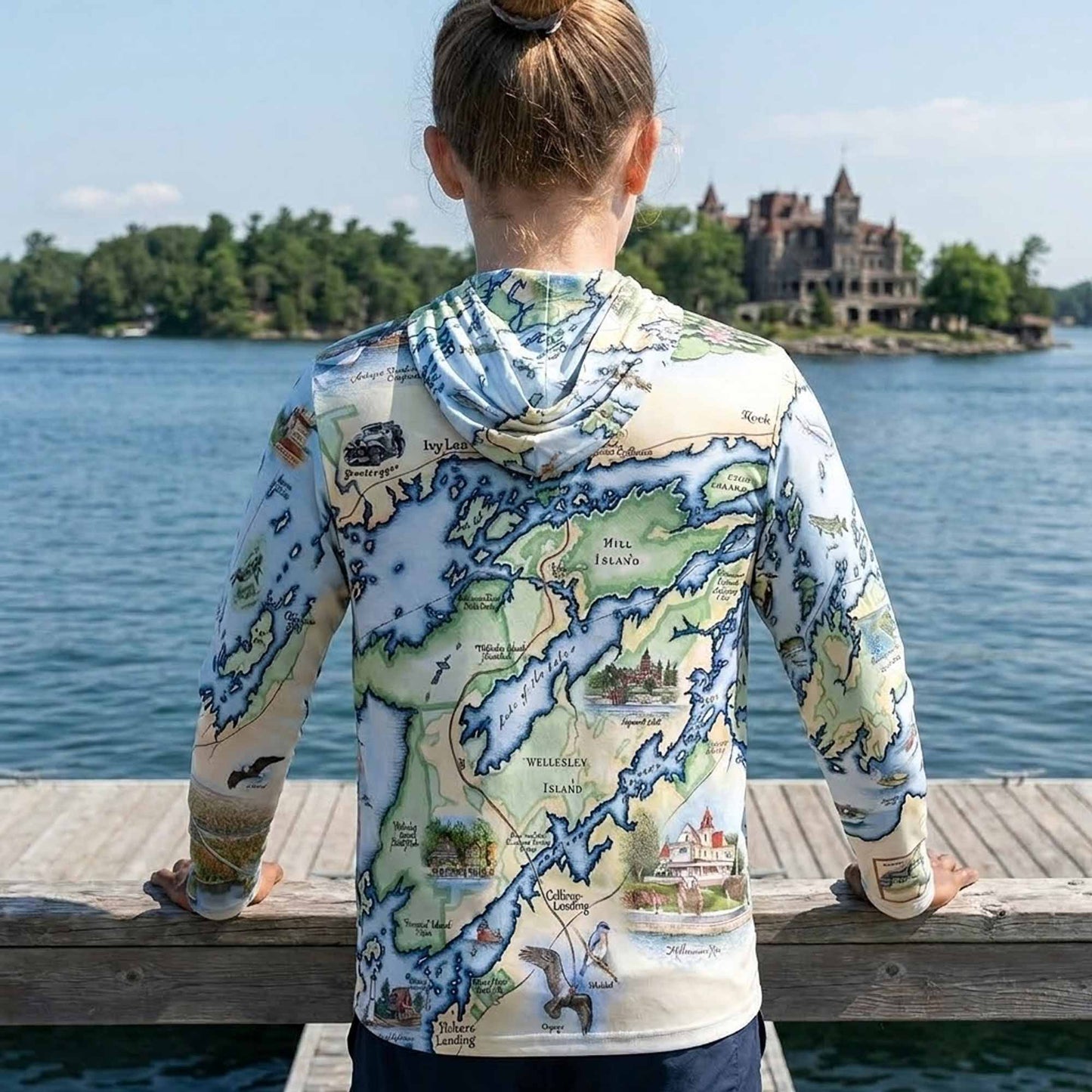 1000 Islands Map UltraLight Sunshirt Hoodie – UPF 50+