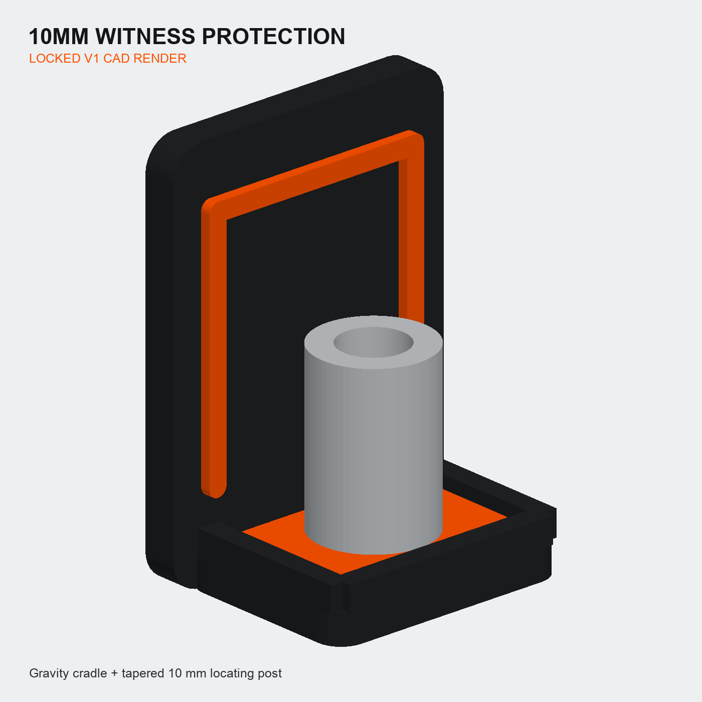 Locked V1 CAD rendering of the 10MM Witness Protection adhesive socket dock