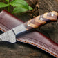 Handmade Damascus Fillet Knife 8” – Rosewood & Olive Wood Handle with Leather Sheath