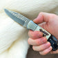 Handmade Damascus Folding Knife | Stag Horn & Rosewood