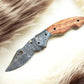 Handmade Damascus Folding Knife | Olivewood Handle