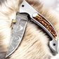 Handmade Damascus Pocket Knife – Stag Horn Handle, 3”