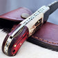 Handmade Damascus Pocket Knife – Stag & Pakka Wood