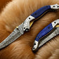 Handmade Damascus Pocket Knife – Blue Wood Handle
