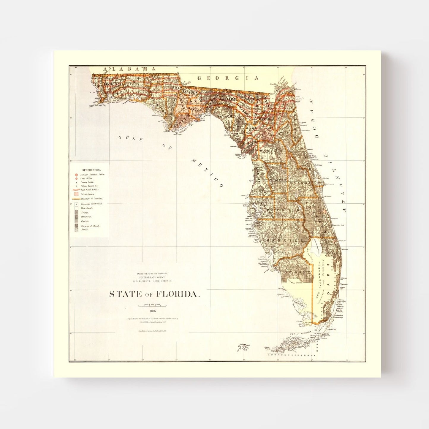 Vintage Map of Florida 1876