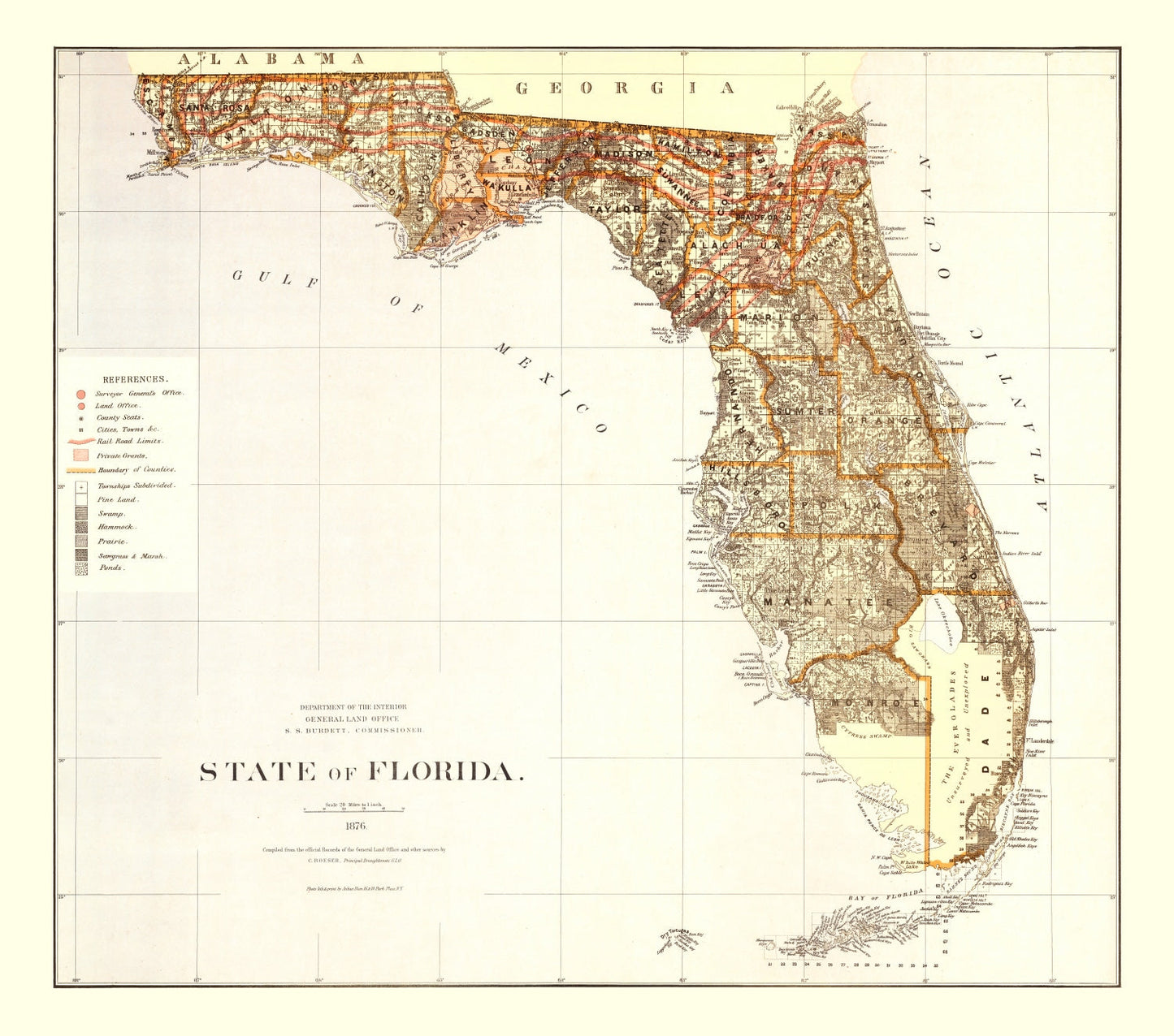 Vintage Map of Florida 1876