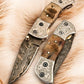 Handmade Damascus Folding Knife – Sheep Horn Handle