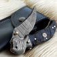 Custom Handmade Damascus Pocket Knife – Blue Pakka Wood