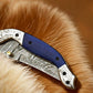 Handmade Damascus Pocket Knife – Blue Wood Handle