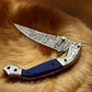 Handmade Damascus Pocket Knife – Blue Wood Handle