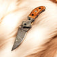 Custom Handmade Damascus Steel Pocket Knife with Olive Wood Handle