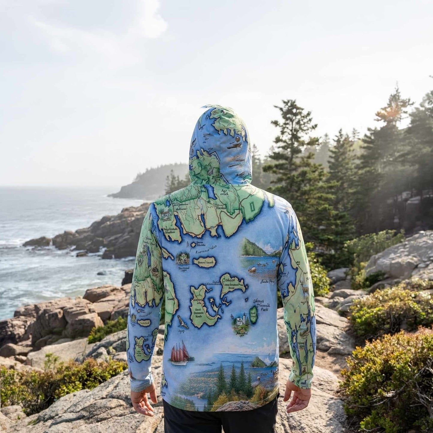 Acadia National Park Map UltraLight Sunshirt Hoodie – UPF 50+