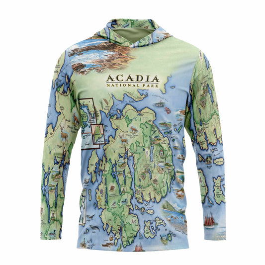 Acadia National Park Map UltraLight Sunshirt Hoodie – UPF 50+