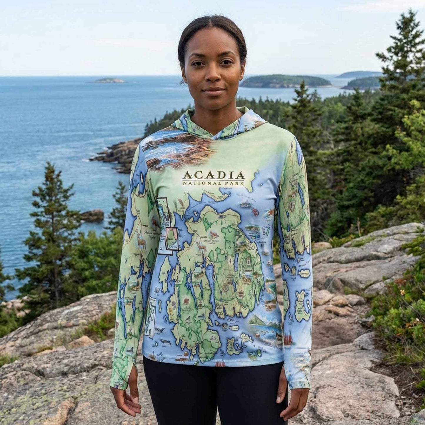 Acadia National Park Map UltraLight Sunshirt Hoodie – UPF 50+