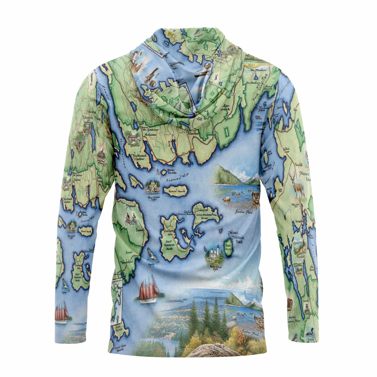 Acadia National Park Map UltraLight Sunshirt Hoodie – UPF 50+