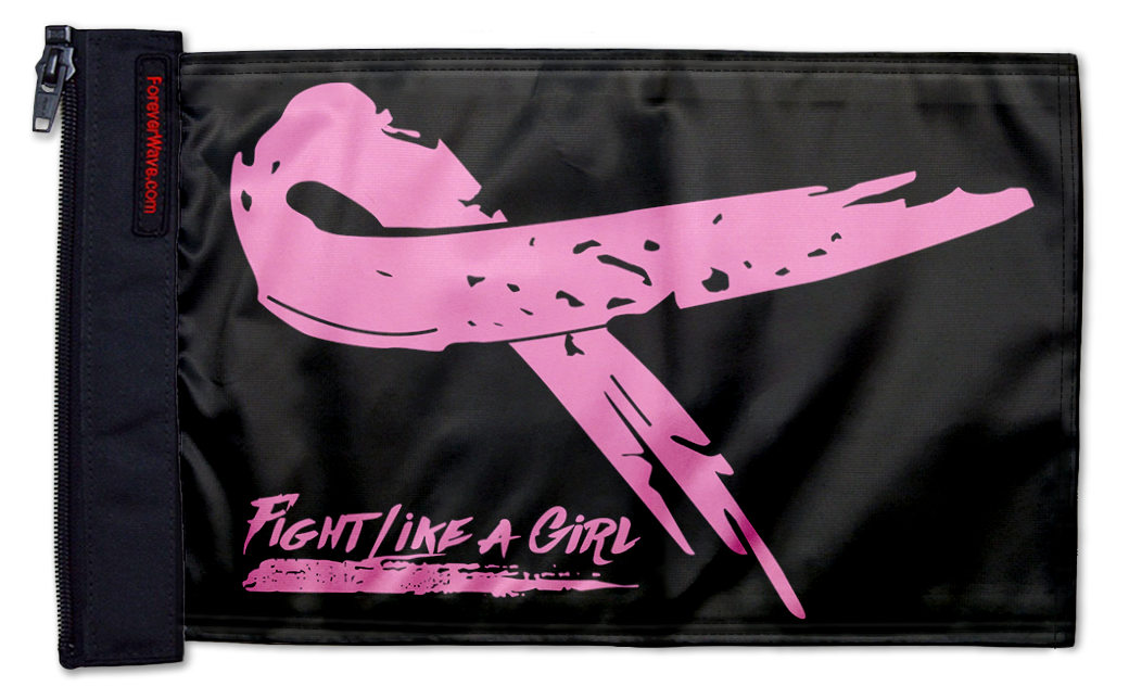 Pink Ribbon Fight Like A Girl 12"x18" Forever Wave Flag for Golf Carts