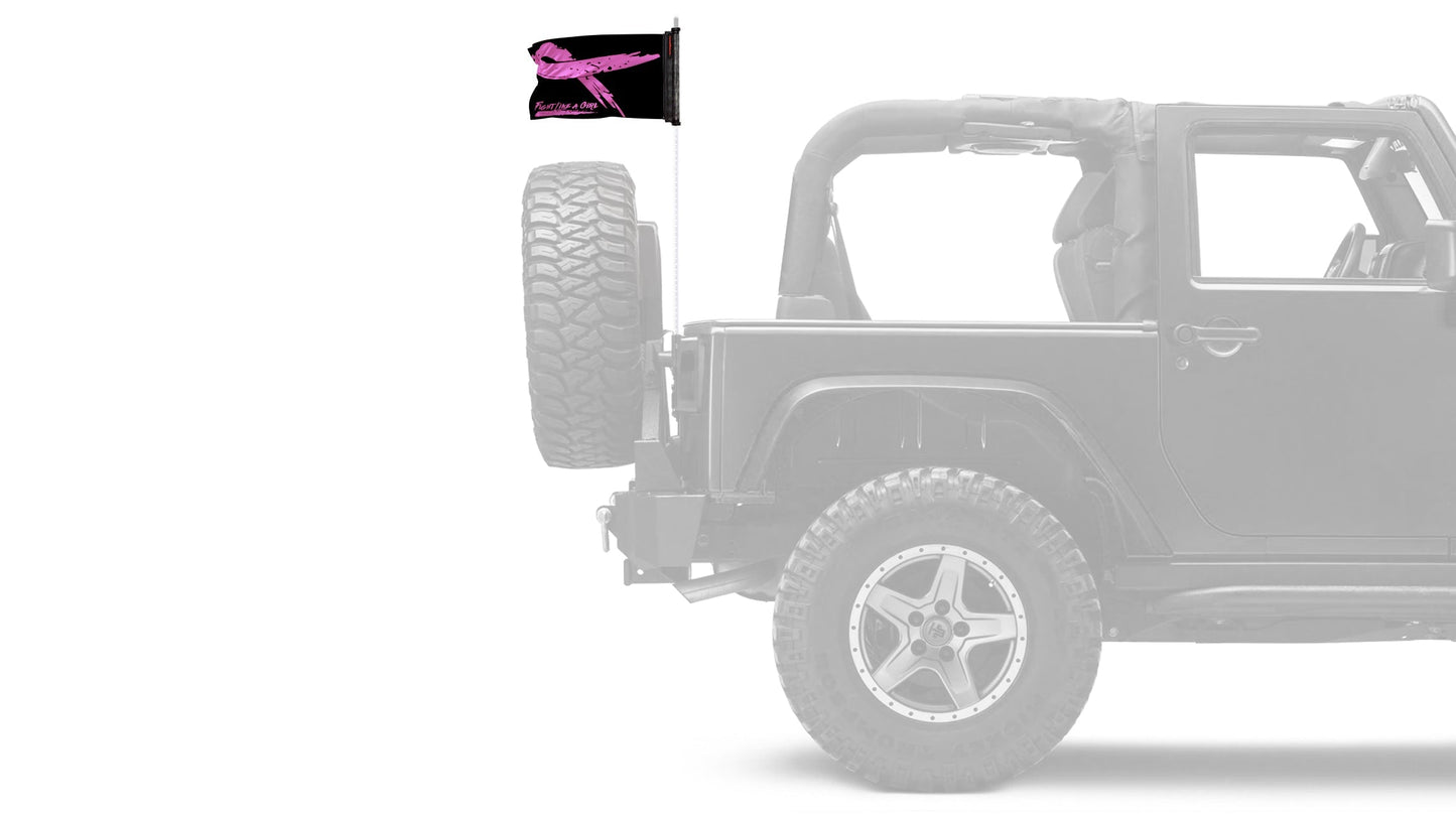 Pink Ribbon Fight Like A Girl 12"x18" Forever Wave Flag for Jeep Wrangler JK 2-Door 2007-2018