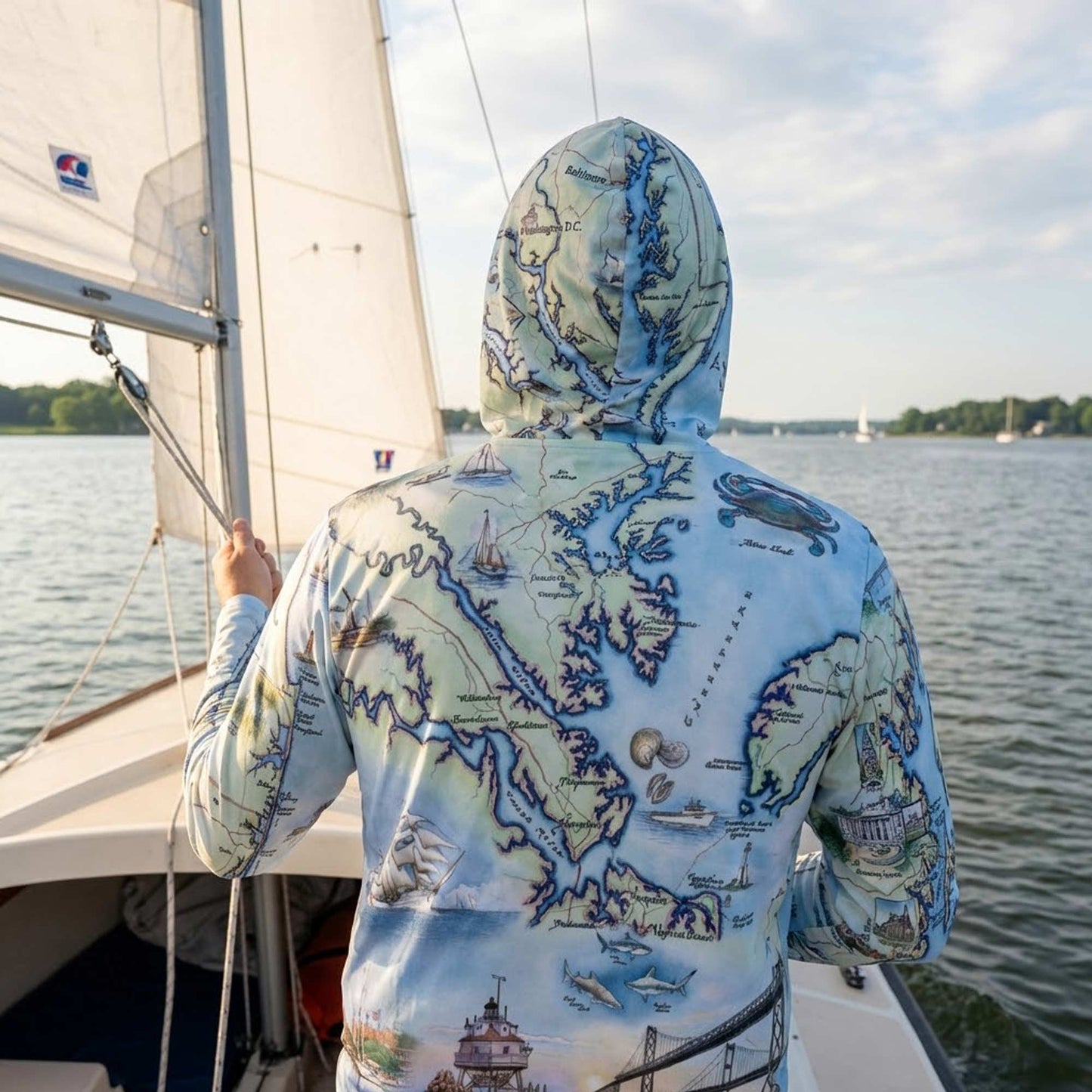 Chesapeake Bay Map UltraLight Sunshirt Hoodie – UPF 50+