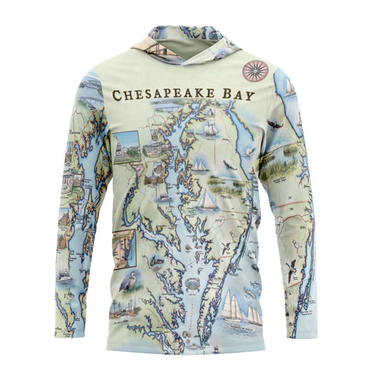 Chesapeake Bay Map UltraLight Sunshirt Hoodie – UPF 50+
