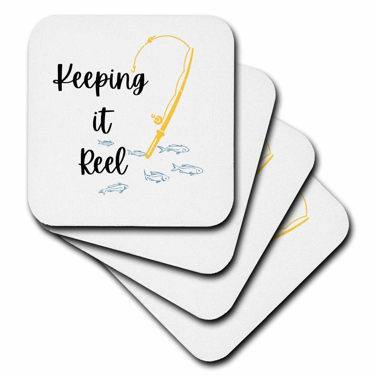 3dRose Image of Fish and Hook with Text Keeping it Reel - Coasters (cst-364434)