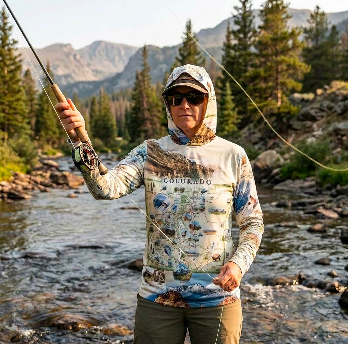 Colorado State Map UltraLight Sunshirt Hoodie – UPF 50+