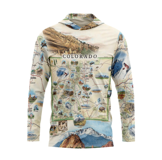 Colorado State Map UltraLight Sunshirt Hoodie – UPF 50+
