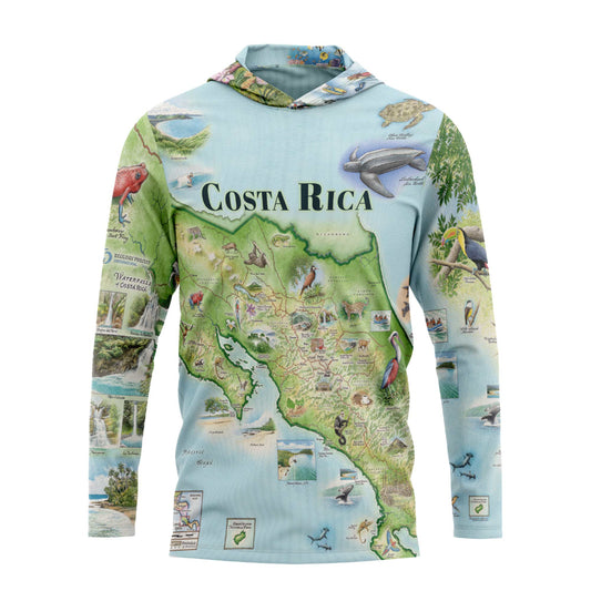 Costa Rica Map UltraLight Sunshirt Hoodie – UPF 50+