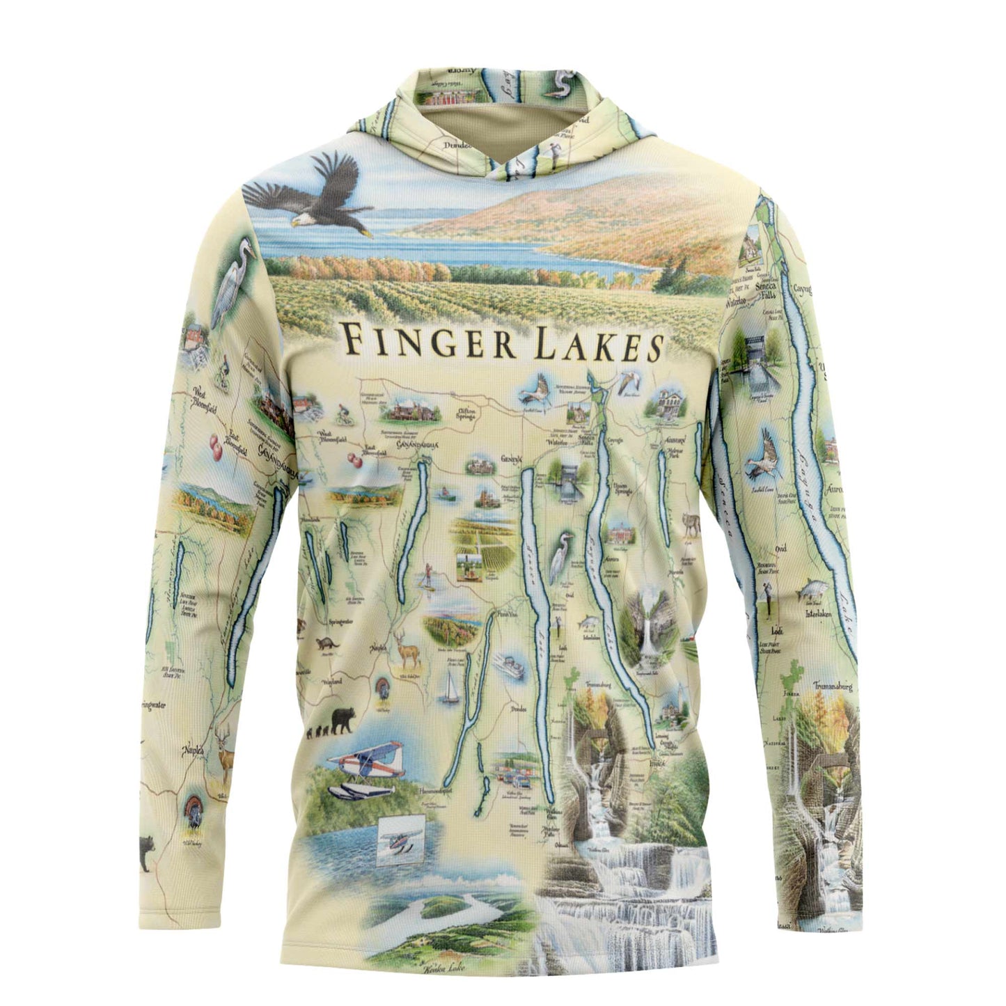Finger Lakes Map UltraLight Sunshirt Hoodie – UPF 50+