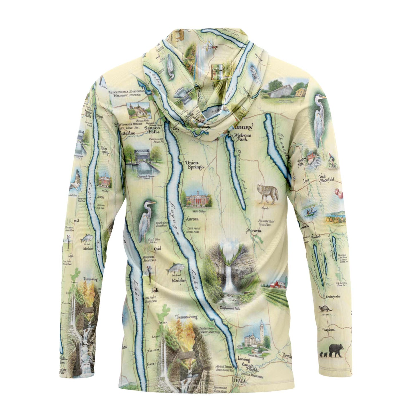 Finger Lakes Map UltraLight Sunshirt Hoodie – UPF 50+