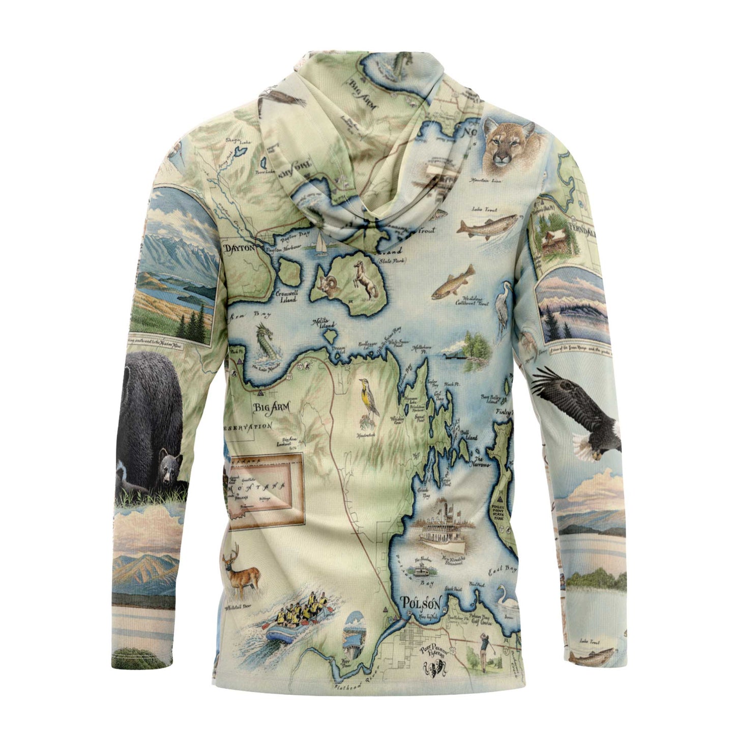 Flathead Lake Map UltraLight Sunshirt Hoodie – UPF 50+
