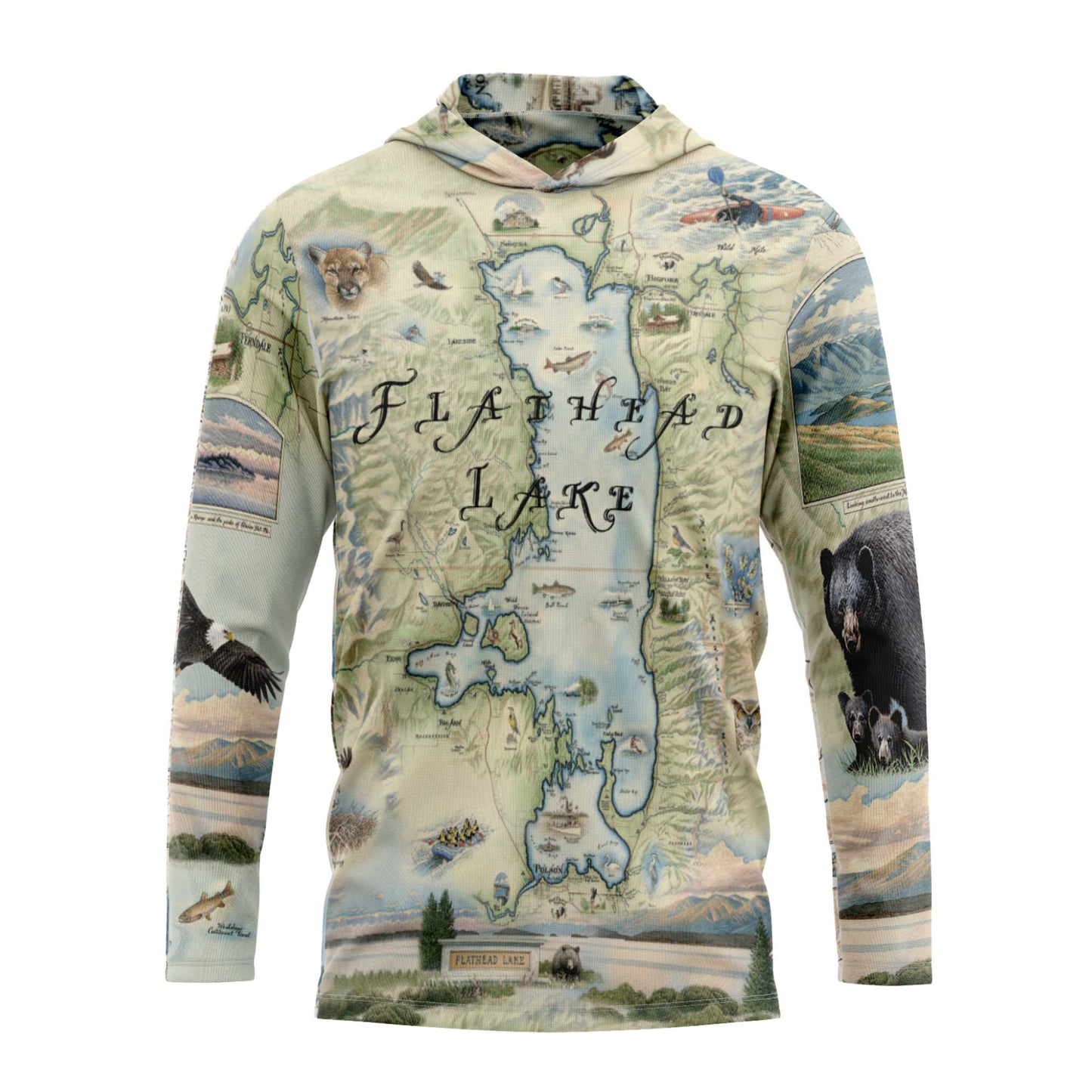 Flathead Lake Map UltraLight Sunshirt Hoodie – UPF 50+