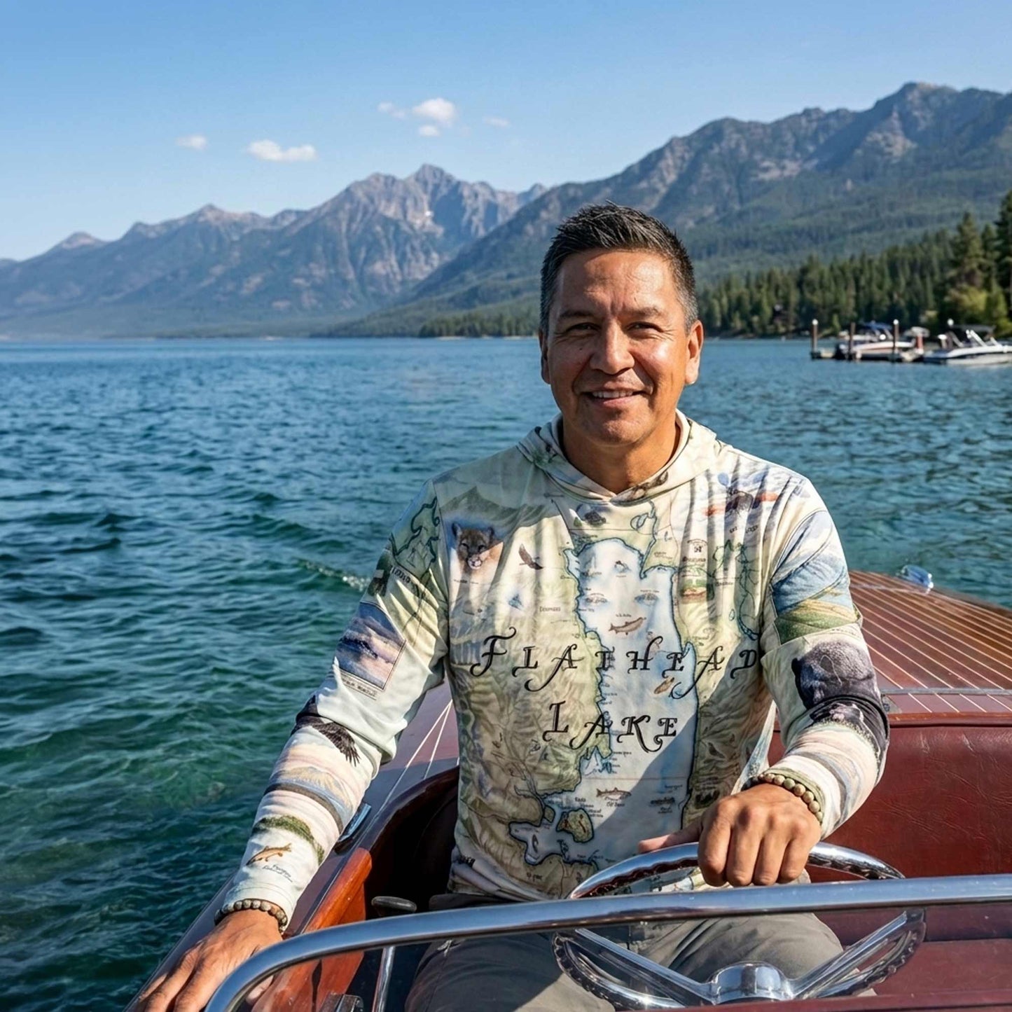 Flathead Lake Map UltraLight Sunshirt Hoodie – UPF 50+