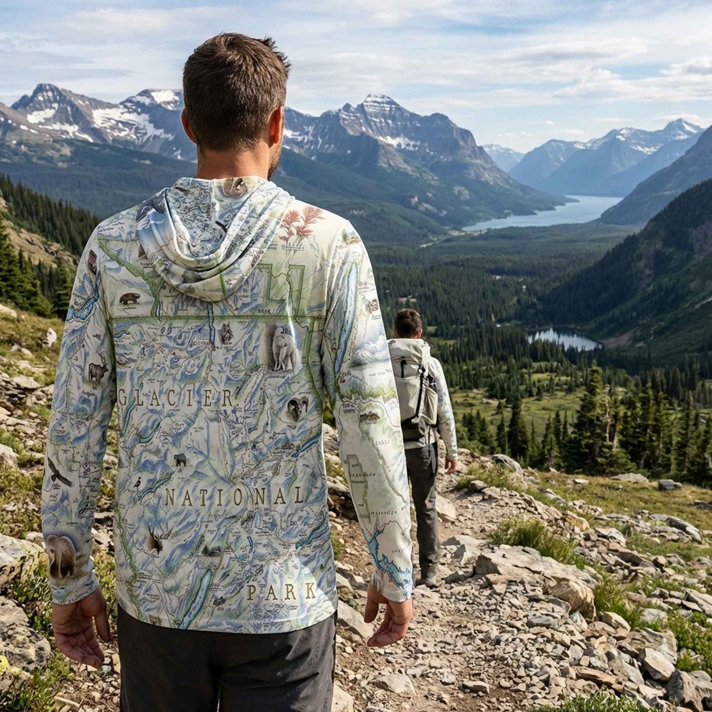 Glacier National Park Map UltraLight Sunshirt Hoodie – UPF 50+