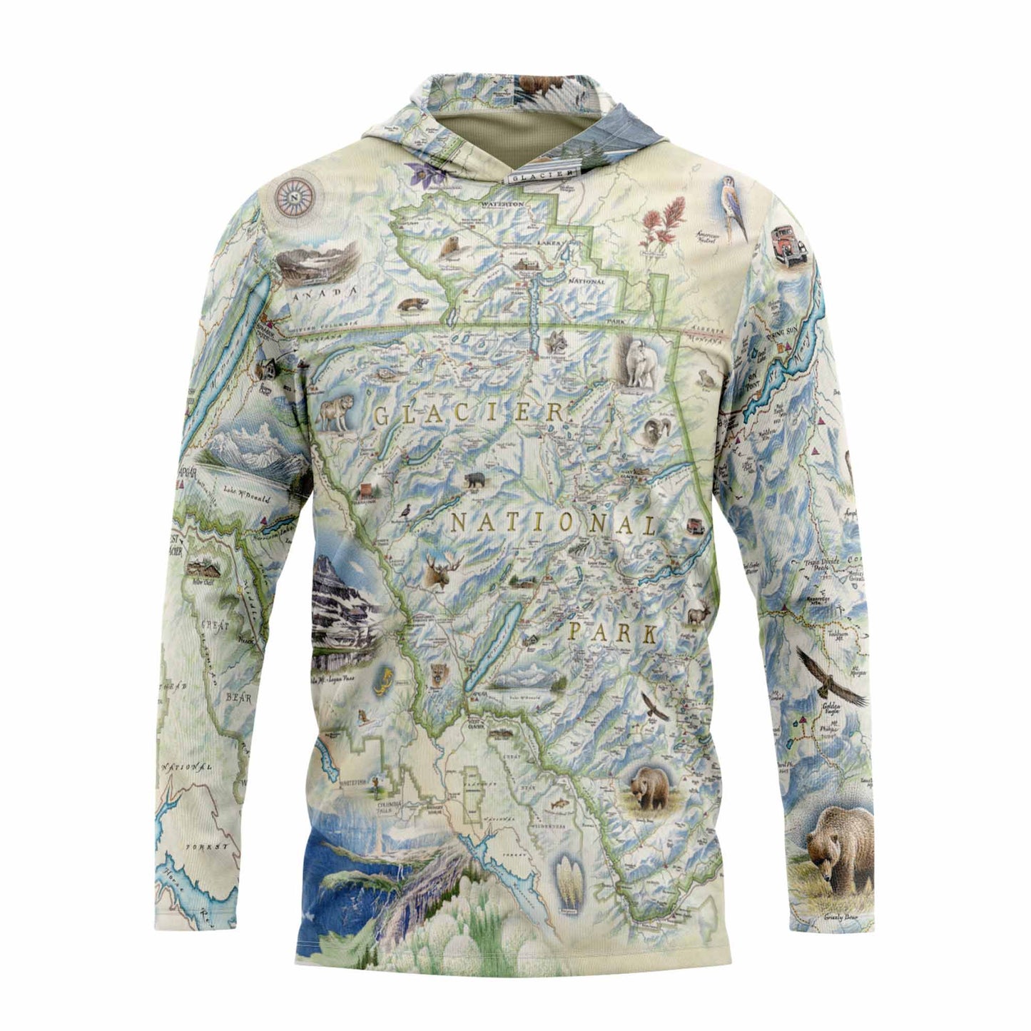 Glacier National Park Map UltraLight Sunshirt Hoodie – UPF 50+