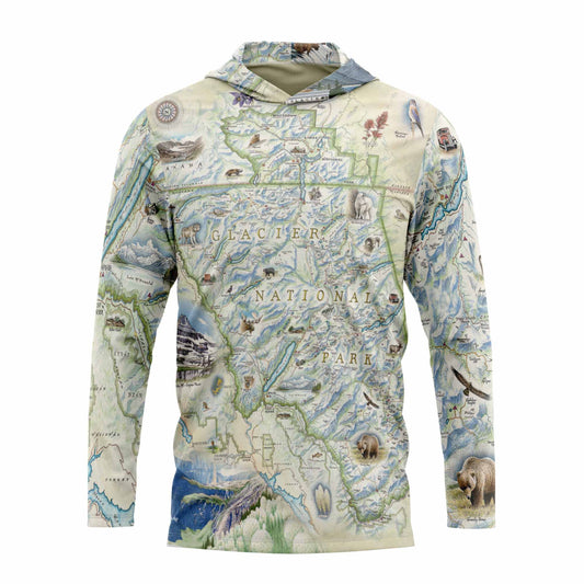 Glacier National Park Map UltraLight Sunshirt Hoodie – UPF 50+