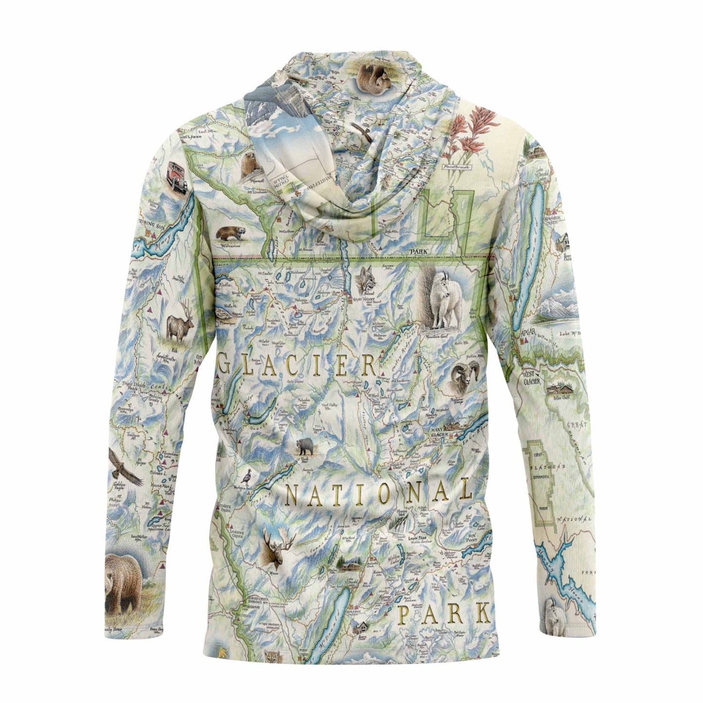 Glacier National Park Map UltraLight Sunshirt Hoodie – UPF 50+