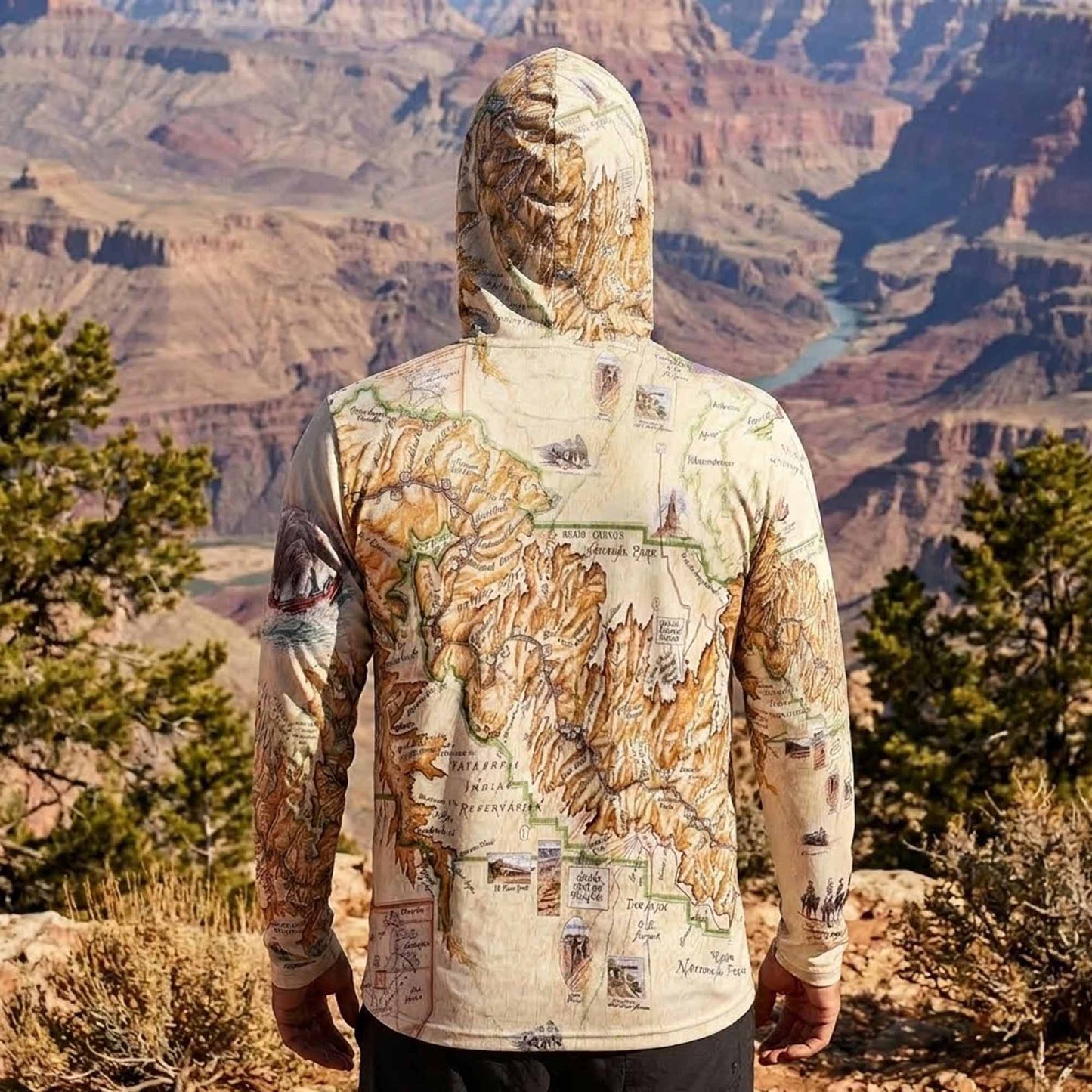Grand Canyon National Park Map UltraLight Sunshirt Hoodie – UPF 50+