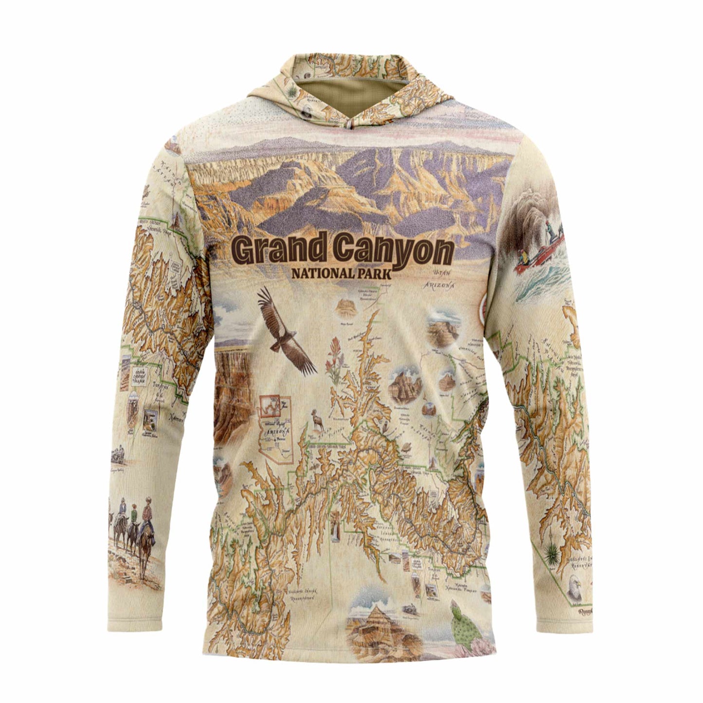 Grand Canyon National Park Map UltraLight Sunshirt Hoodie – UPF 50+