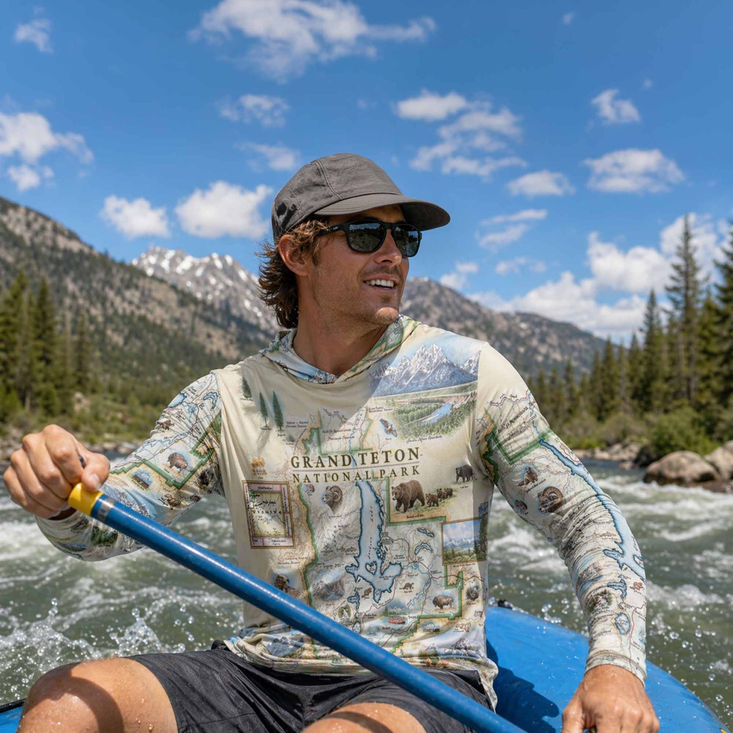 Grand Teton National Park Map UltraLight Sunshirt Hoodie – UPF 50+