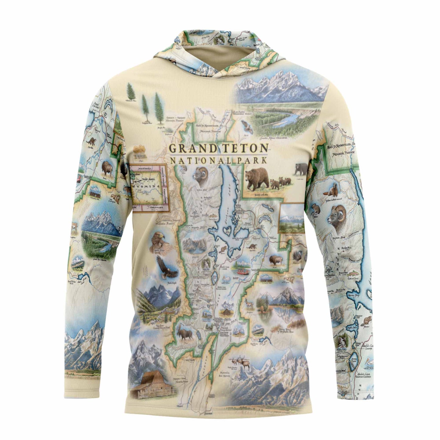 Grand Teton National Park Map UltraLight Sunshirt Hoodie – UPF 50+