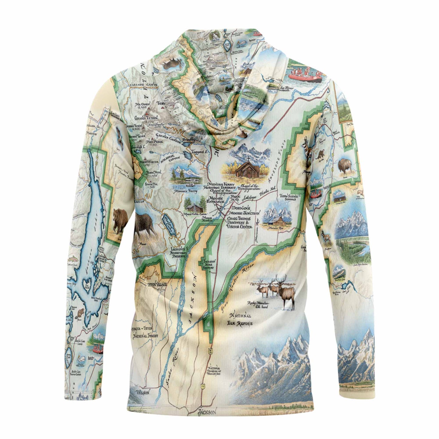 Grand Teton National Park Map UltraLight Sunshirt Hoodie – UPF 50+