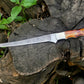 Custom Handmade Damascus Filleting Knife – 13" Camel Bone Handle with Leather Sheath