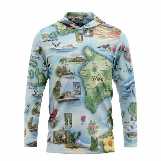 Hawai‘i Islands Map UltraLight Sunshirt Hoodie – UPF 50+